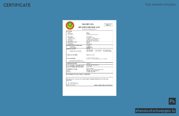 Mauretanische Personenstandsurkunde (Sterbeurkunde) – Beispielansicht in Word und PDF